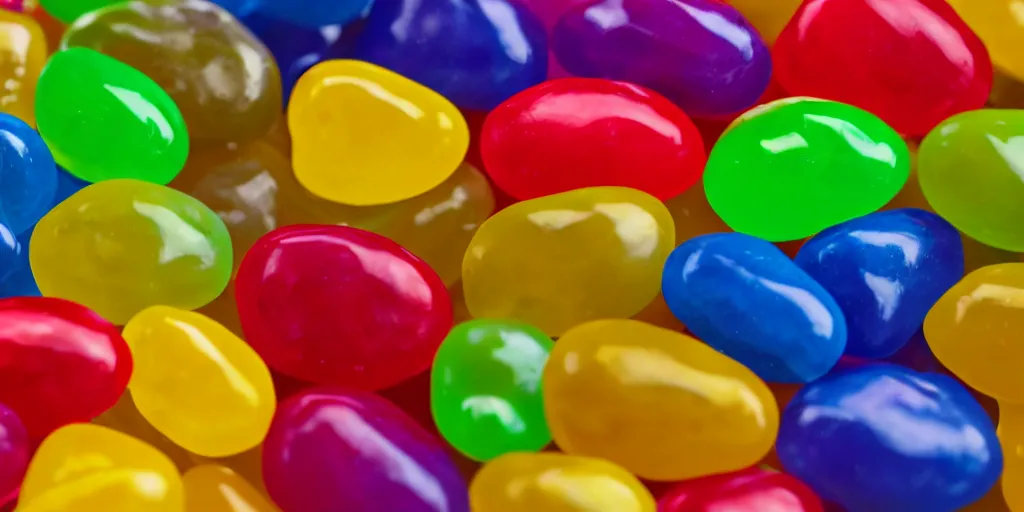 Image similar to jelly beans, rainbows, uwu, cinematic, volumetric, realistic, 3d render, Realistic Render, Cinematic lighting, Volumetric lighting, atmospheric, cinematic, unreal engine, unreal engine render, octane render, HD, photorealism, hyper realistic, photo, 8K, in the style of Chris Cunnigham, by Wes Anderson