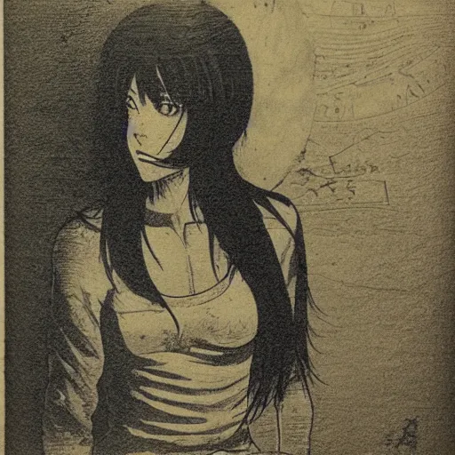 Image similar to Makise kurisu, engraving, old book, etching