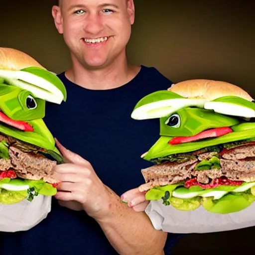 Image similar to promotional shot of the new frog sandwich from subway,