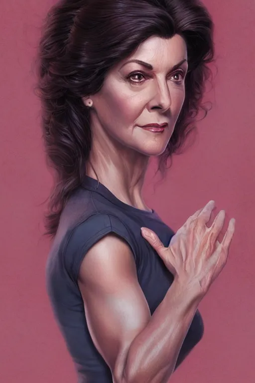 Image similar to Deanna Troi, Highly Detailed anatomy, only two hands, highly detailed, digital painting, artstation, concept art, smooth, sharp focus, illustration, Unreal Engine 5, 8K, art by art by artgerm and greg rutkowski and edgar maxence