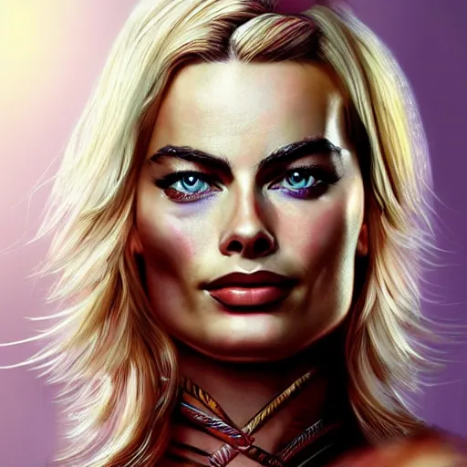 Image similar to beautiful warrior margot robbie, hd digital art, highly detailed