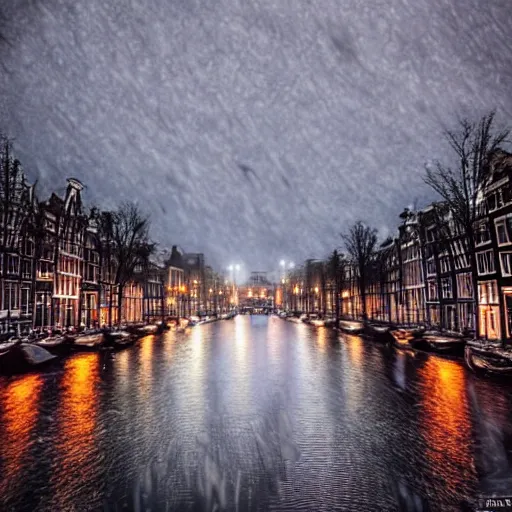 Image similar to amsterdam during a storm, very realistic, photorealistic, cinematic