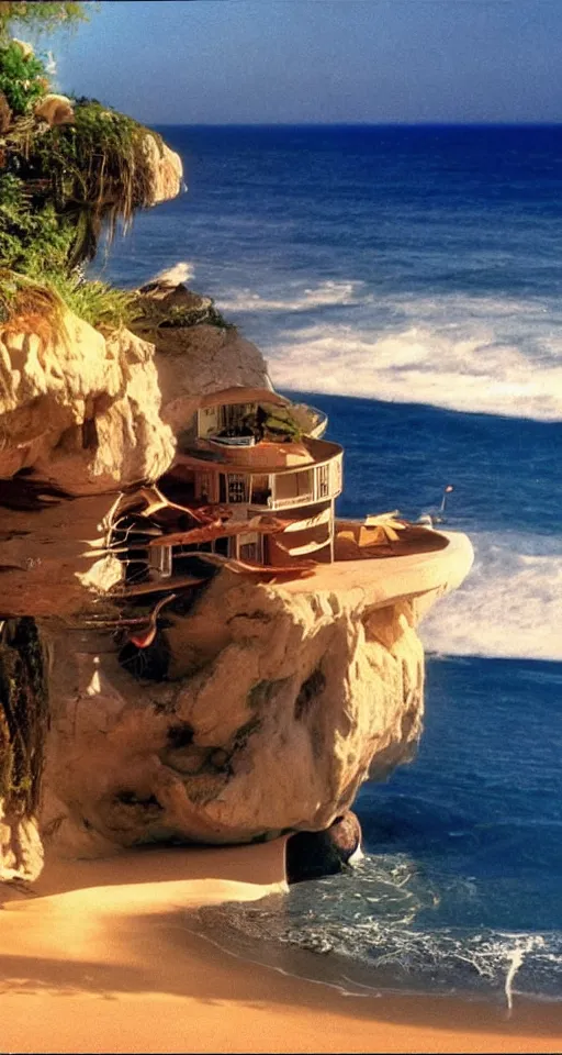 Image similar to seashell house where a hermit girl lives, atmospheric cinematography by syd mead and emmanuel lubezki