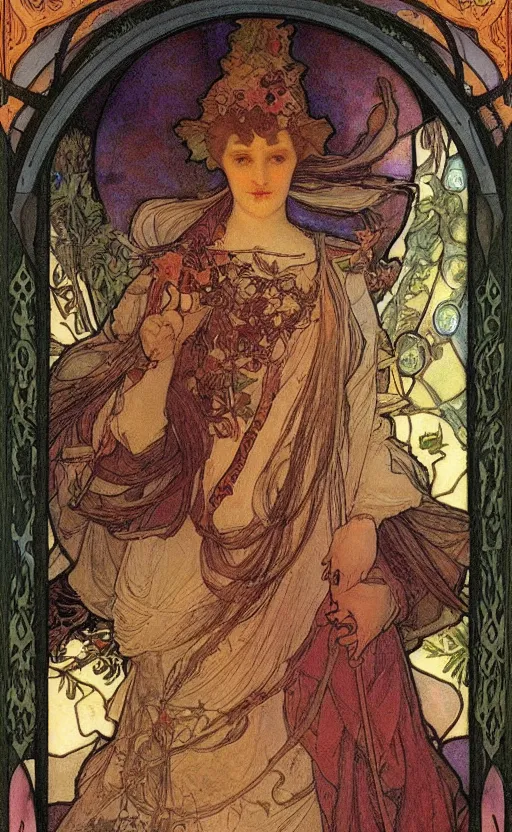 Prompt: the fool, tarot, beautiful border, by alfons maria mucha, highly detailded