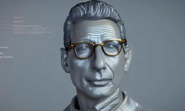 Image similar to gold statue of jeff goldblum, 3 d render, 8 k, octane render, cycles render, unreal engine