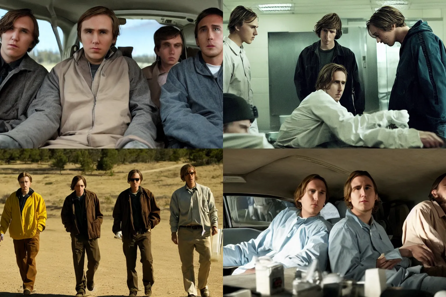 Prompt: Paul Dano, Jake Gyllnehaal, and Ryan Gosling in Breaking Bad (2008), film still