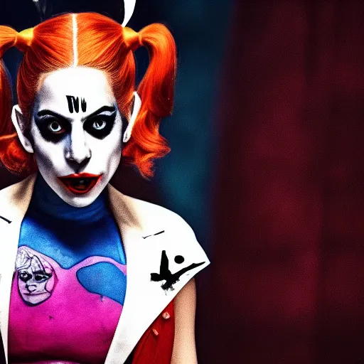 Image similar to Film still of Lady Gaga as Harley Quinn from Joker (2019)
