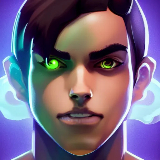 Image similar to a symmetrical face shot character design by artgerm, wlop, ross tran. young danny phantom!! glowing green eyes!! sharp teeth grin!! face sharp edges. ultra clear detailed. 8 k. ultra detailed, elegant, intricate, octane render.