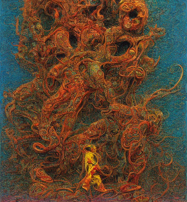 Image similar to colourful biomorphic temple, jimi hendrix full body, by moebius and giger and james jean and beksinski, 8 k