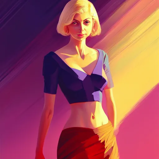 Image similar to Morena Baccarin as a beautiful blonde girl, intricate, highly detailed, digital painting, artstation, official media, anime key visual, concept art, rich vivid colors, ambient lighting, sharp focus, illustration, art by Artgerm, Makoto Shinkai, Ilya Kuvshinov, Lois Van Baarle, and Rossdraws