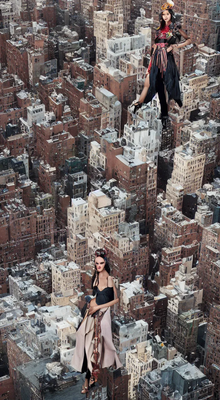 Image similar to fashion editorial portrait by jimmy nelson. on a roof. in new york city