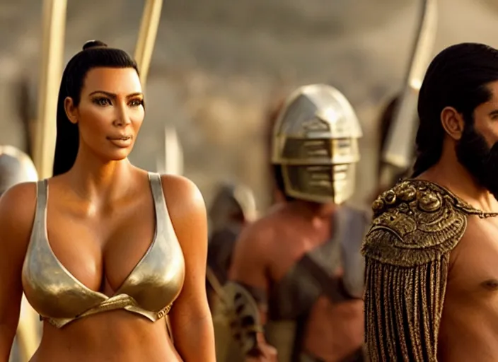 Image similar to film still of kim kardashian as leonidas in 3 0 0 movie, 8 k