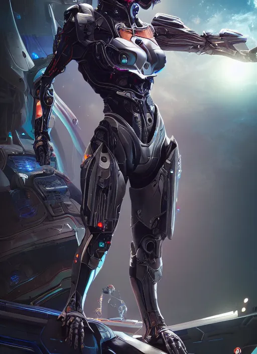 Image similar to photo of a cyborg girl on a space ship, warframe armor, scifi, professionally color graded, interesting angle, sharp focus, 8 k high definition, insanely detailed, intricate, innocent, art by stanley lau and artgerm