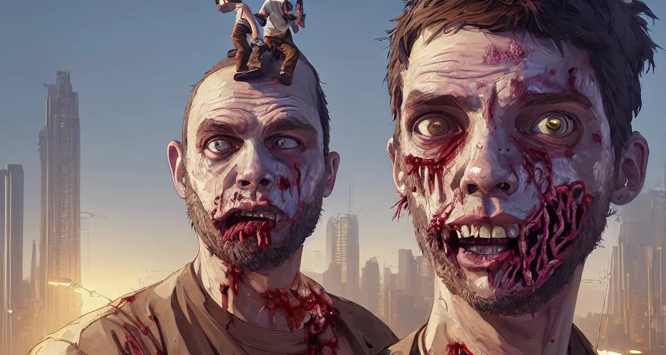 Image similar to highly detailed portrait construction worker zombie in gta v, stephen bliss, unreal engine, fantasy art by greg rutkowski, loish, rhads, ferdinand knab, makoto shinkai and lois van baarle, ilya kuvshinov, rossdraws, tom bagshaw, global illumination, radiant light, detailed and intricate environment