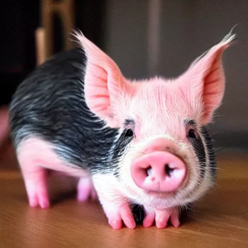 Prompt: half pig, half cat, baby animal, cute, adorable