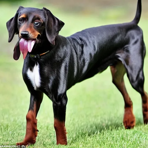 Prompt: a long long long dog with too many legs to be enumereated, he is wagging his tail and has the tongue out