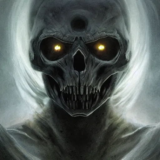 Image similar to head and shoulders portrait of a ghostly, shadowy, spectral wraith portrayed by gwynneth paltrow, d & d, fantasy, greg rutkowski, frank frazetta, alexandre chaudret, boris vallejo, michael whelan, miro petrov, hr giger, magali villeneuve, donato giancola