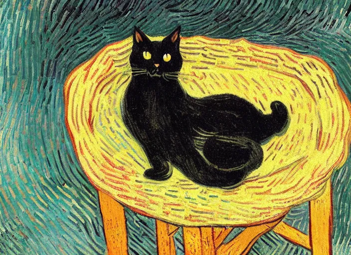 Image similar to a portrait of a black cat with long hair painted by Vincent Van Gogh-H 1024