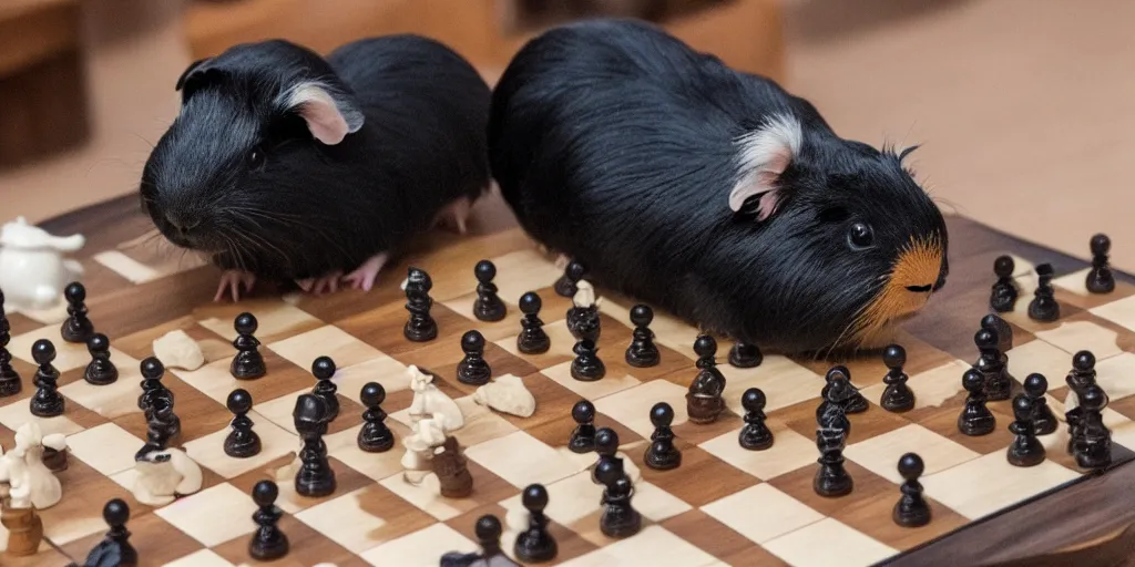 Prompt: a guinea pig playing chess