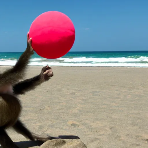 Image similar to monkey playing with beach ball at the beach,