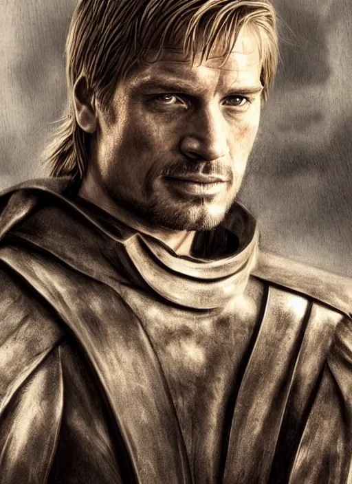 Image similar to jaime lannister, game of thrones, super highly detailed, professional digital painting, concept art, smooth, sharp focus, no blur, no dof, extreme illustration, unreal engine 5, photorealism, hd quality, 8 k resolution, cinema 4 d, 3 d, beautiful, cinematic, art by artgerm and greg rutkowski and alphonse mucha and loish and wlop