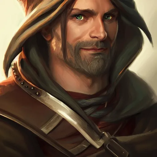 Image similar to plucky charming white male rogue, naval background, fantasy, D&D 5e, 5th edition, portrait, piercing stare, highly detailed, digital painting, HD, artstation, concept art, matte, sharp focus, illustration, art by artgerm and greg rutkowski