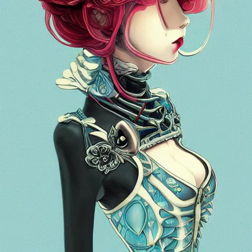 Prompt: anime manga skull profile young woman skeleton, minnie mouse, marge simpson, unreal engine, intricate, elegant, highly detailed, digital art, art by JC Leyendecker and sachin teng