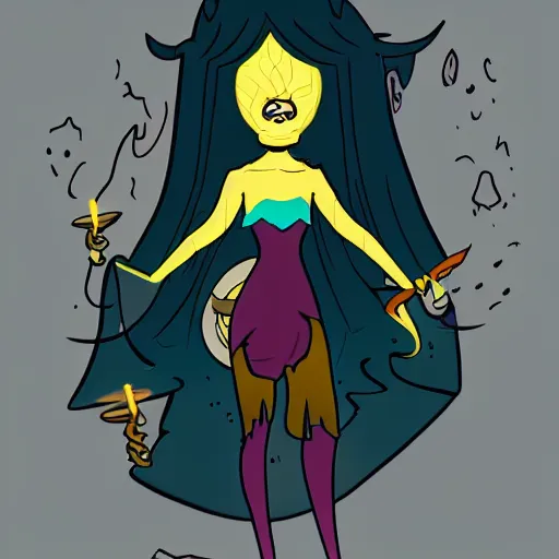 Prompt: evil sorceress in the style of adventure time, hd, trending on artstation, digital illustration, cartoon character design, concept art