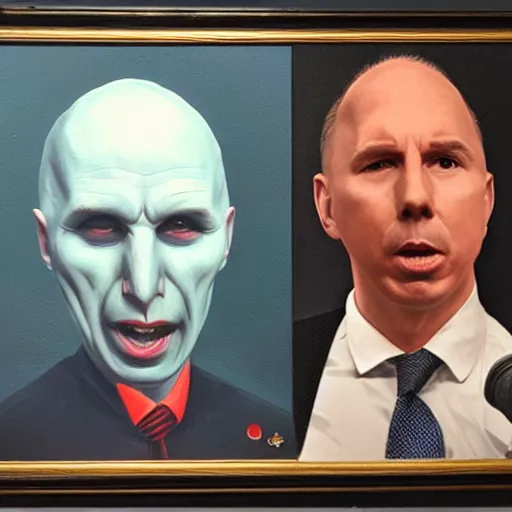 Image similar to peter dutton as voldemort, oil painting