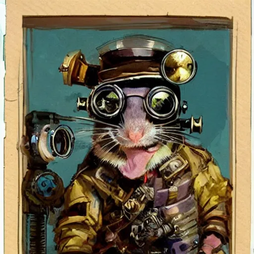 Image similar to a rat with steampunk googles, by John Berkey