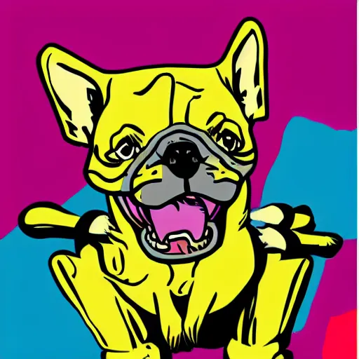 Image similar to Iggy from jojos bizarre adventure, pop art, ugly, french bulldog, jjba, jojo,