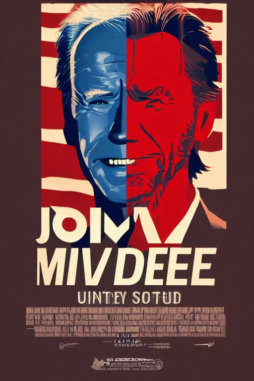 Image similar to minimal movie poster, biden, clint eastwood is united states president joe biden, solid colors, cinematic, fan art, trending on artstation