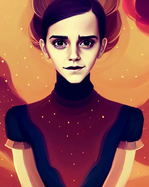 Image similar to a portrait of a beautiful full body Emma Watson smiling, pretty gold and red dress, art by lois van baarle and loish and ross tran and rossdraws and sam yang and samdoesarts and artgerm, digital art, highly detailed, intricate, sharp focus, Trending on Artstation HQ, deviantart, unreal engine 5, 4K UHD image