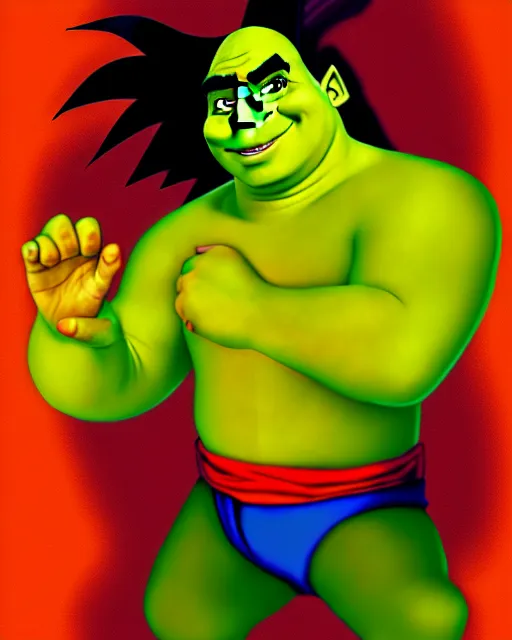 Image similar to Shrek in the role of Goku, digital art