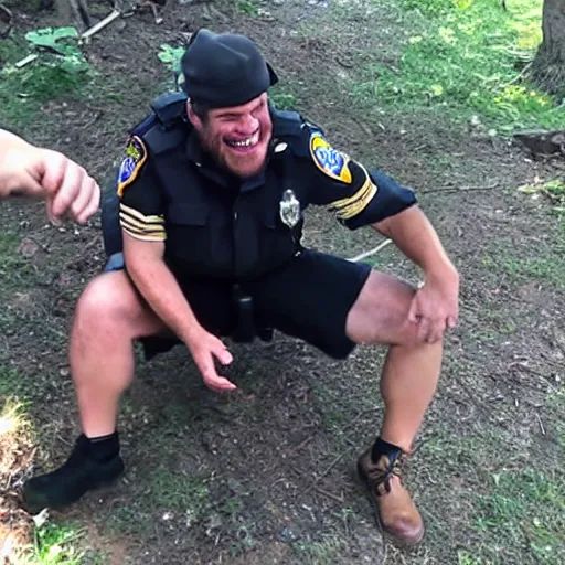 Image similar to police bodycam footage of laughing caveman