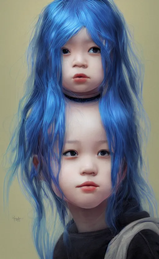 Image similar to little girl with blue hair, by Eunji Lee, 4k, digital art, ultra realistic, ultra detailed, concept art, trending on artstation