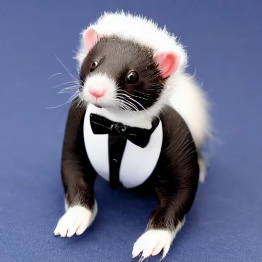 Prompt: A ferret wearing a cute tuxedo