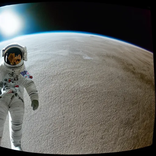 Image similar to wide angle pinhole photo of an astronaut infinite helmet award winning national geographic, space monster can be seen in the helmet reflection