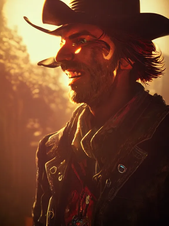 Image similar to beautiful painting of a cowboy vampire gang 8k ultra realistic , lens flare, atmosphere, glow, detailed,intricate, full of colour, cinematic lighting, trending on artstation, 4k, hyperrealistic, focused, extreme details,unreal engine 5, cinematic, masterpiece