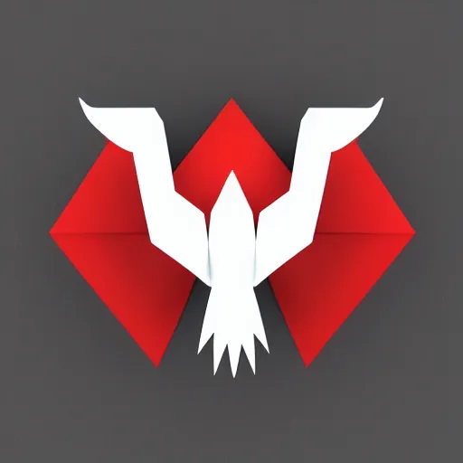 Image similar to geometric white eagle flying above an open black book, icon, red background, vector, simple logo, cgsociety, artstation, octane render