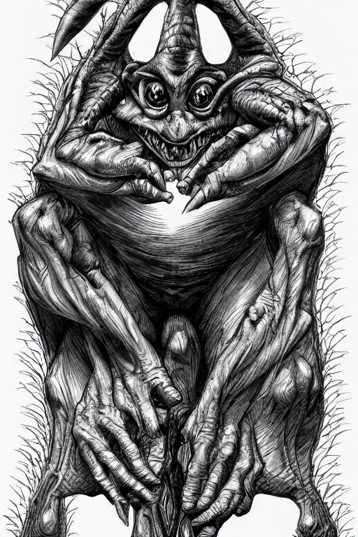 Image similar to goblin, symmetrical, toad eyes and webbed feet, highly detailed, digital art, sharp focus, trending on art station, kentaro miura manga art style