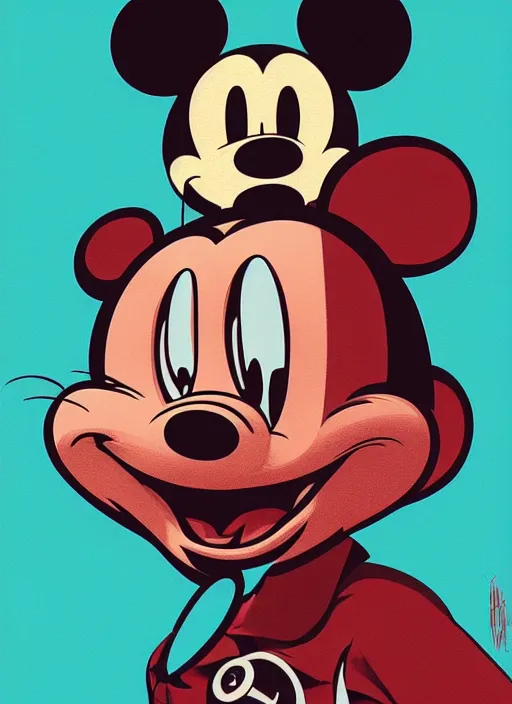 Prompt: highly detailed delirium face portrait of mickey mouse by petros afshar, tom whalen, laurie greasley, war face by greg rutkowski