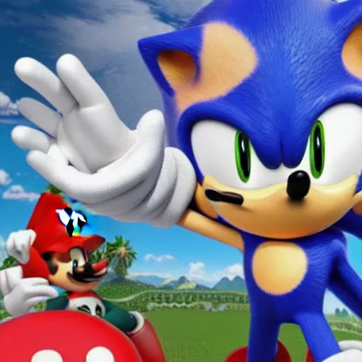 Prompt: sonic and mario make a new music for fan