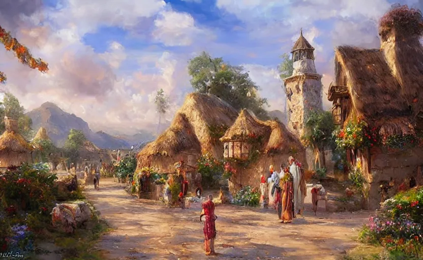 Image similar to Ancient elfic town. By Konstantin Razumov, highly detailded