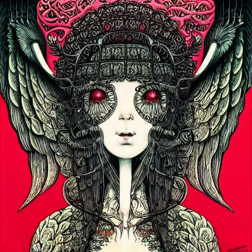 Prompt: portrait painted in jacek yerka style drawn by vania zouravliov and takato yamamoto, inspired by angel of death, intricate acrylic gouache painting, high detail, sharp high detail, artstation
