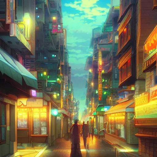 Prompt: A beautiful ultradetailed anime illustration of a city street by beeple, makoto shinkai, and thomas kinkade, anime art wallpaper 4k, trending on artstation:3