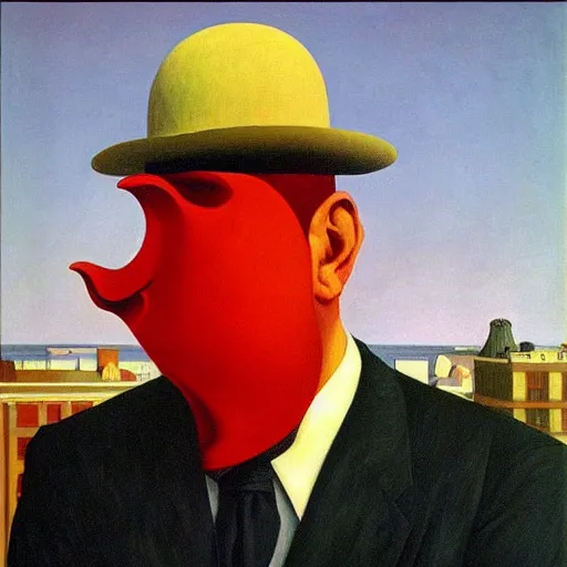 Image similar to devil in disguise, oil painting by rene magritte and edward hopper