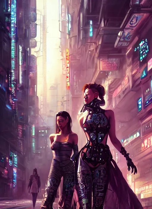 Image similar to a beautiful woman walking through a cyberpunk city, full body, realistic, highly detailed, science fiction portrait by laura sava