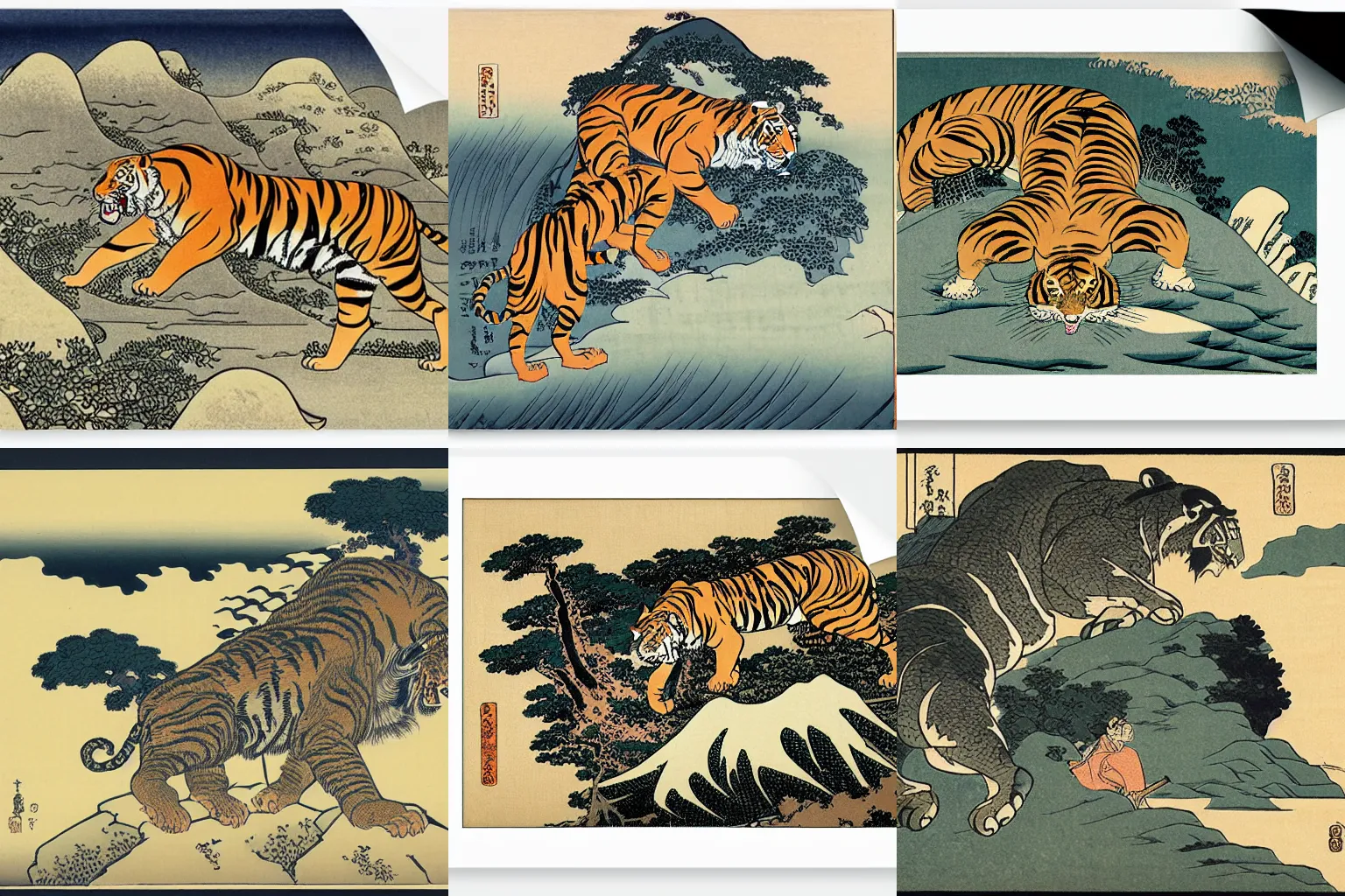 Prompt: The Tiger Boulder of Ōiso by hokusai