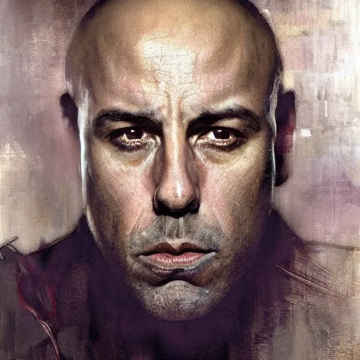 Image similar to hyperrealist portrait of joe rogan by jeremy mann and alphonse mucha, fantasy art, photo realistic, dynamic lighting, artstation, poster, volumetric lighting, very detailed faces, award winning